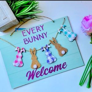 Happy Easter Every Bunny Welcome Bunnies Cottontail Hanging Sign